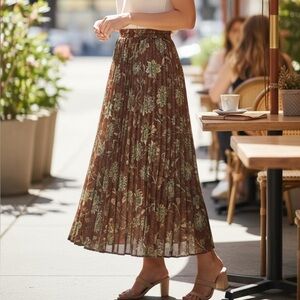 Souvenir Pleated Maxi Skirt Floral Paisley Printed Women's Small Long Modest